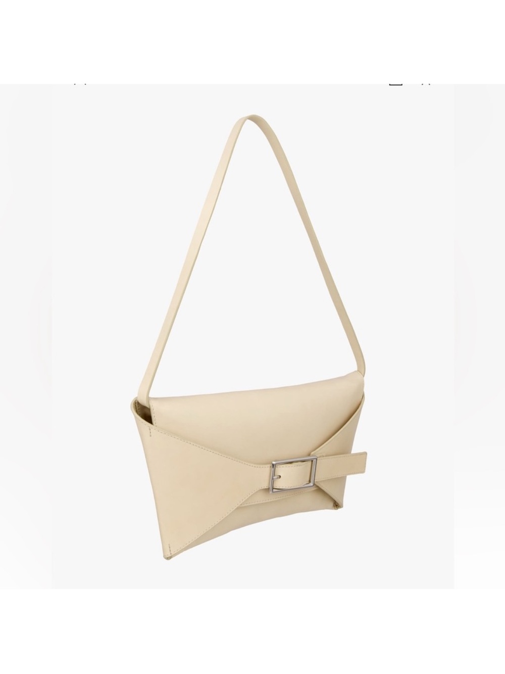 Zara 100% leather Minimalist Cream Shoulder Bag with Buckle Accent